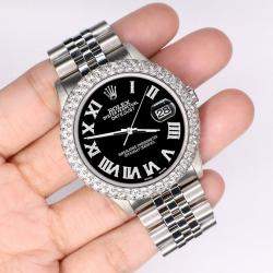 Rolex Custom Black 4.6ct Diamond Stainless Steel Datejust Automatic Men's Wristwatch 36 mm