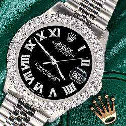 Rolex Custom Black 4.6ct Diamond Stainless Steel Datejust Automatic Men's Wristwatch 36 mm
