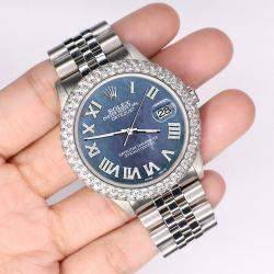 Rolex Custom Black 4.6ct Diamond Stainless Steel Datejust Automatic Men's Wristwatch 36 mm