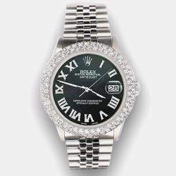 Rolex Custom Black MOP 4.6ct Diamond Stainless Steel Datejust Automatic Men's Wristwatch 36 mm
