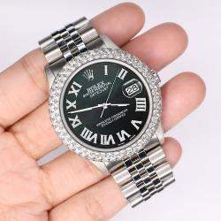 Rolex Custom Black MOP 4.6ct Diamond Stainless Steel Datejust Automatic Men's Wristwatch 36 mm