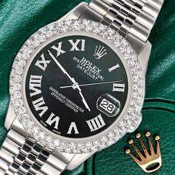 Rolex Custom Black MOP 4.6ct Diamond Stainless Steel Datejust Automatic Men's Wristwatch 36 mm