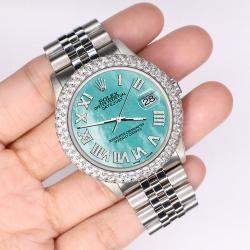 Rolex Custom Aquamarine MOP 4.6ct Diamond Stainless Steel Datejust Automatic Men's Wristwatch 36 mm