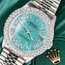 Rolex Custom Aquamarine MOP 4.6ct Diamond Stainless Steel Datejust Automatic Men's Wristwatch 36 mm
