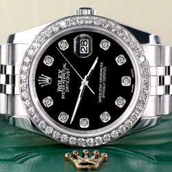 Rolex Custom Black 1.85CT Diamond Stainless Steel Datejust 116200 Automatic Men's Wristwatch 36mm