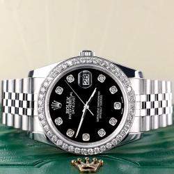 Rolex Custom Black 1.85CT Diamond Stainless Steel Datejust 116200 Automatic Men's Wristwatch 36mm