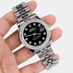 Rolex Custom Black 1.85CT Diamond Stainless Steel Datejust 116200 Automatic Men's Wristwatch 36mm
