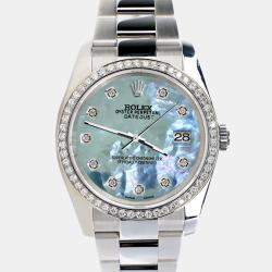 Rolex Custom Tahitian Blue Diamond Stainless Steel Datejust 116200 Automatic Men's Wristwatch 36MM