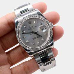 Rolex Custom Silver Diamond Stainless Steel Datejust 116200 Automatic Men's Wristwatch 36MM