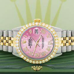 Rolex Custom Pink 3.10CT Diamond 18K Yellow Gold Stainless Steel Datejust  Automatic Men's Wristwatch 36mm
