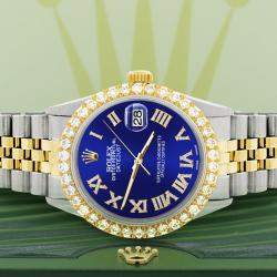 Rolex Custom Navy Blue 3.10CT Diamond 18K Yellow Gold Stainless Steel Datejust  Automatic Men's Wristwatch 36mm