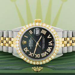 Rolex Custom Black 3.10CT Diamond 18K Yellow Gold Stainless Steel Datejust  Automatic Men's Wristwatch 36mm