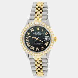 Rolex Custom Black 3.10CT Diamond 18K Yellow Gold Stainless Steel Datejust  Automatic Men's Wristwatch 36mm