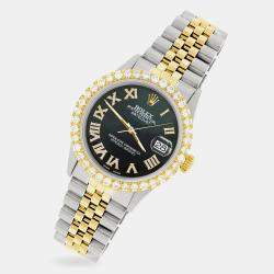 Rolex Custom Black 3.10CT Diamond 18K Yellow Gold Stainless Steel Datejust  Automatic Men's Wristwatch 36mm