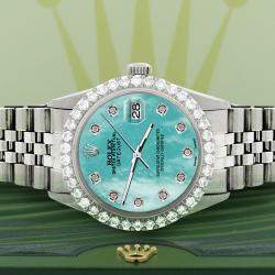 Rolex Custom Aquamarine Blue Diamond Stainless Steel Datejust  Automatic Men's Wristwatch 36MM