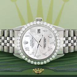 Rolex Custom White Pearl 3.35CT Diamond Stainless Steel Datejust  Automatic Men's Wristwatch 36MM