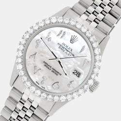 Rolex Custom White Pearl 3.35CT Diamond Stainless Steel Datejust  Automatic Men's Wristwatch 36MM