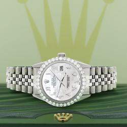 Rolex Custom White Pearl 3.35CT Diamond Stainless Steel Datejust  Automatic Men's Wristwatch 36MM