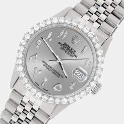 Rolex Custom Silver 3.35CT Diamond Stainless Steel Datejust  Automatic Men's Wristwatch 36MM
