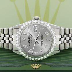 Rolex Custom Silver 3.35CT Diamond Stainless Steel Datejust  Automatic Men's Wristwatch 36MM