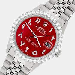 Rolex Custom Red MOP 3.35CT Diamond Stainless Steel Datejust  Automatic Men's Wristwatch 36MM