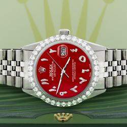 Rolex Custom Red MOP 3.35CT Diamond Stainless Steel Datejust  Automatic Men's Wristwatch 36MM