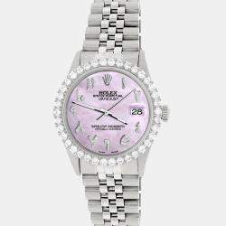 Rolex Custom Pink Pearl 3.35CT Diamond Stainless Steel Datejust  Automatic Men's Wristwatch 36MM