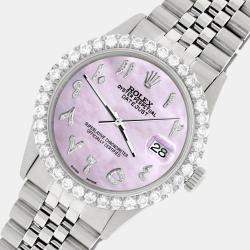 Rolex Custom Pink Pearl 3.35CT Diamond Stainless Steel Datejust  Automatic Men's Wristwatch 36MM
