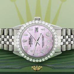 Rolex Custom Pink Pearl 3.35CT Diamond Stainless Steel Datejust  Automatic Men's Wristwatch 36MM