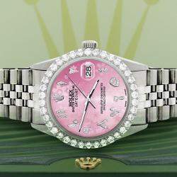 Rolex Custom Pink 3.35CT Diamond Stainless Steel Datejust  Automatic Men's Wristwatch 36MM
