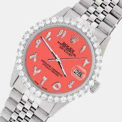 Rolex Custom Matt Coral 3.35CT Diamond Stainless Steel Datejust  Automatic Men's Wristwatch 36MM