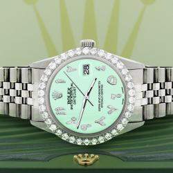 Rolex Custom Light Malachite 3.35CT Diamond Stainless Steel Datejust  Automatic Men's Wristwatch 36MM