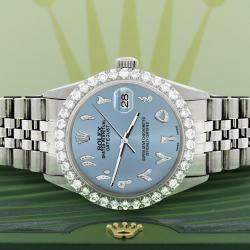Rolex Custom Ice Blue 3.35CT Diamond Stainless Steel Datejust  Automatic Men's Wristwatch 36MM