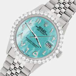 Rolex Custom Aquamarine Blue 3.35CT Diamond Stainless Steel Datejust  Automatic Men's Wristwatch 36MM