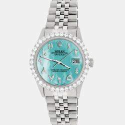 Rolex Custom Aquamarine Blue 3.35CT Diamond Stainless Steel Datejust  Automatic Men's Wristwatch 36MM