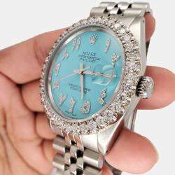 Rolex Custom Aqua Blue 3.35CT Diamond Stainless Steel Datejust  Automatic Men's Wristwatch 36MM
