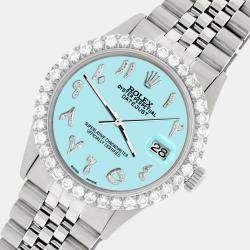 Rolex Custom Aqua Blue 3.35CT Diamond Stainless Steel Datejust  Automatic Men's Wristwatch 36MM