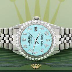 Rolex Custom Aqua Blue 3.35CT Diamond Stainless Steel Datejust  Automatic Men's Wristwatch 36MM