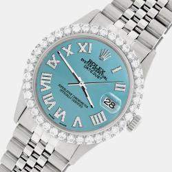 Rolex Custom Turquoise 3.3CT Diamond Stainless Steel Datejust  Automatic Men's Wristwatch 36MM