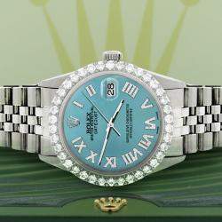 Rolex Custom Turquoise 3.3CT Diamond Stainless Steel Datejust  Automatic Men's Wristwatch 36MM
