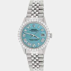 Rolex Custom Turquoise 3.3CT Diamond Stainless Steel Datejust  Automatic Men's Wristwatch 36MM