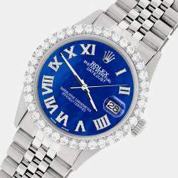 Rolex Custom Royal Blue MOP 3.3CT Diamond Stainless Steel Datejust  Automatic Men's Wristwatch 36MM