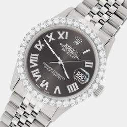 Rolex Custom Grey 3.3CT Diamond Stainless Steel Datejust  Automatic Men's Wristwatch 36MM
