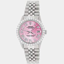 Rolex Custom Pink 3.3CT Diamond Stainless Steel Datejust  Automatic Men's Wristwatch 36MM