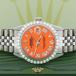Rolex Custom Pastel Orange 3.3CT Diamond Stainless Steel Datejust  Automatic Men's Wristwatch 36MM