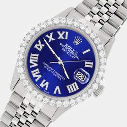 Rolex Custom Navy Blue 3.3CT Diamond Stainless Steel Datejust  Automatic Men's Wristwatch 36MM
