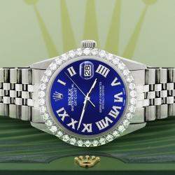 Rolex Custom Navy Blue 3.3CT Diamond Stainless Steel Datejust  Automatic Men's Wristwatch 36MM