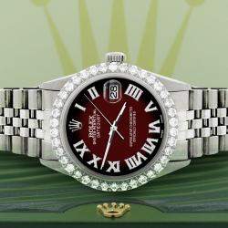 Rolex Custom Maroon Vignette 3.3CT Diamond Stainless Steel Datejust  Automatic Men's Wristwatch 36MM