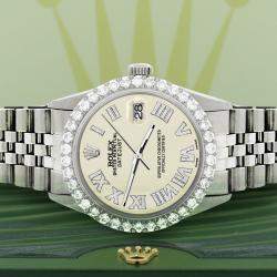 Rolex Custom Satin Linen 3.3CT Diamond Stainless Steel Datejust  Automatic Men's Wristwatch 36MM