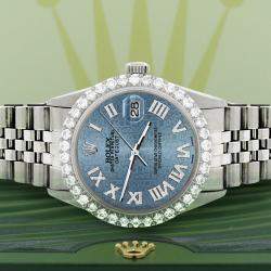 Rolex Custom Ice Blue 3.3CT Diamond Stainless Steel Datejust  Automatic Men's Wristwatch 36MM